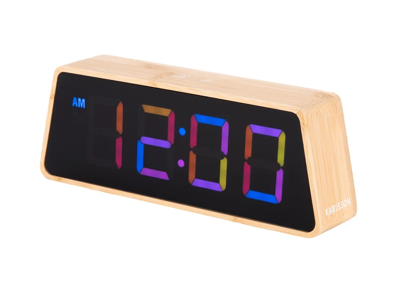 Karlsson Changing Colour LED KA5931 Wecker Bambus • Farbwechselndes LED-Display • USB-Netzbetrieb