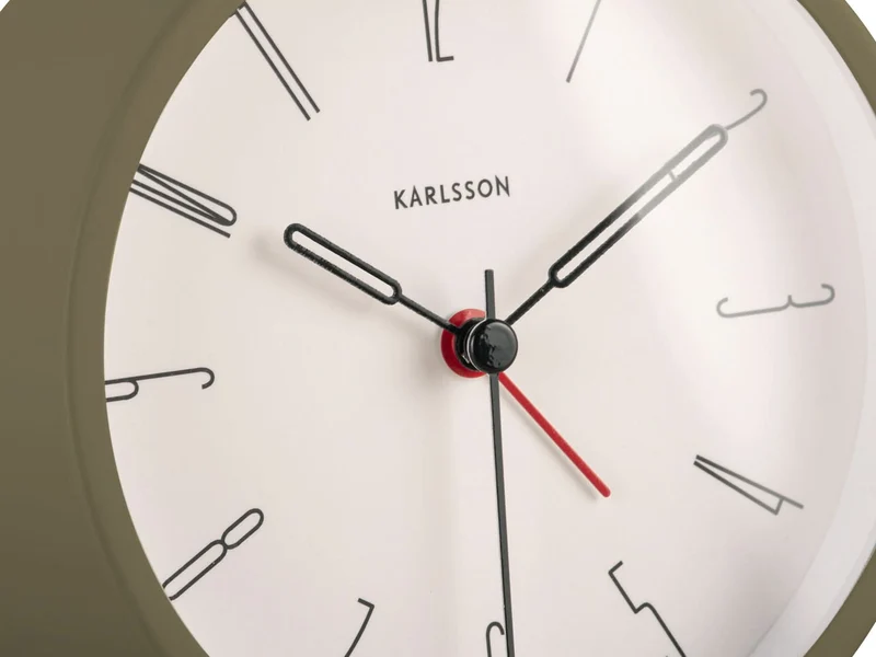 Karlsson Belle Numbers KA5915MG Wecker Moosgrün • Geräuschloses Sweep-Uhrwerk • Design von Armando Breeveld