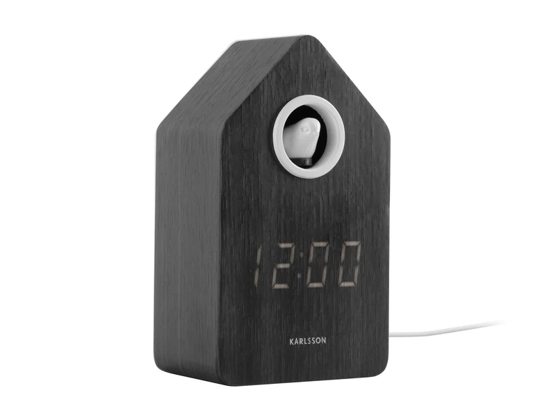 Karlsson Wecker 9x15,8x6 cm Holzfurnier • Modernes Kuckucks-Design • LED-Display