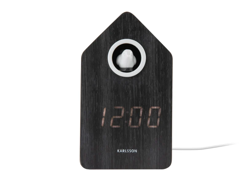 Karlsson Wecker 9x15,8x6 cm Holzfurnier • Modernes Kuckucks-Design • LED-Display