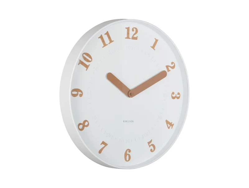 Karlsson Amena KA6083WH Wanduhr Weiß • Sweep-Uhrwerk • Holzfarbene Ziffern