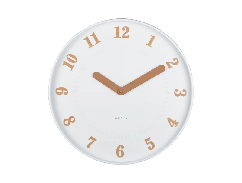 Karlsson Amena KA6083WH Wanduhr Weiß • Sweep-Uhrwerk • Holzfarbene Ziffern
