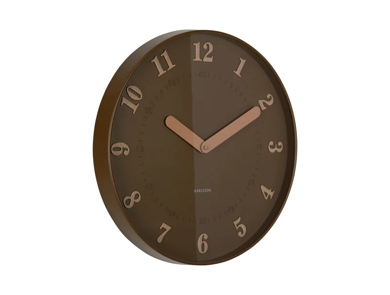 Karlsson Amena KA6083BR Wanduhr Mochabraun • Geräuschloses Sweep-Uhrwerk • Holzoptik-Ziffern