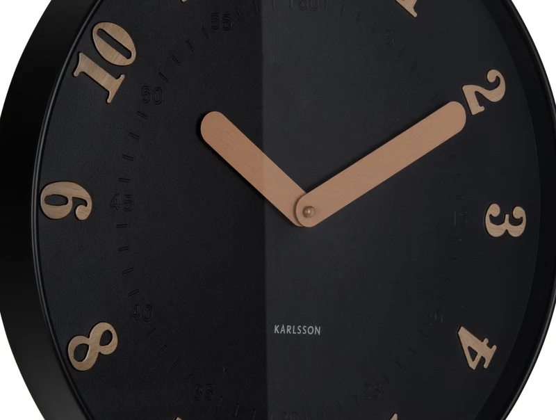 Karlsson Amena KA6083BK Wanduhr Schwarz • Geräuschloses Sweep-Uhrwerk • Holzoptik-Ziffern