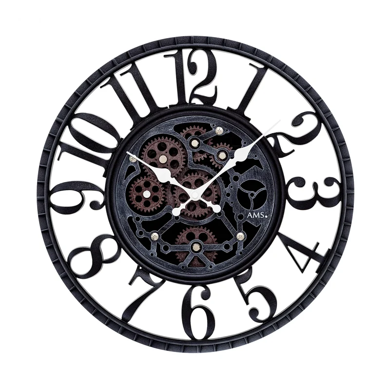 AMS Design W9634 Wanduhr • Bewegliche Zahnräder • Antik-Optik