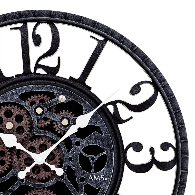 AMS Design W9634 Wanduhr • Bewegliche Zahnräder • Antik-Optik