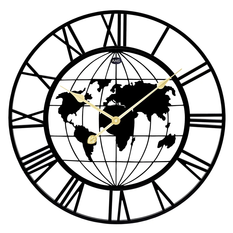 AMS Design W9702 Wanduhr • XXL Metallgehäuse Ø 60 cm • Weltkarten-Motiv