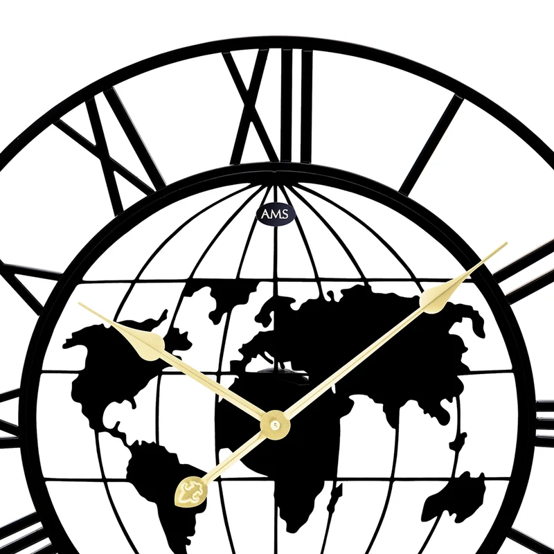 AMS Design W9702 Wanduhr • XXL Metallgehäuse Ø 60 cm • Weltkarten-Motiv