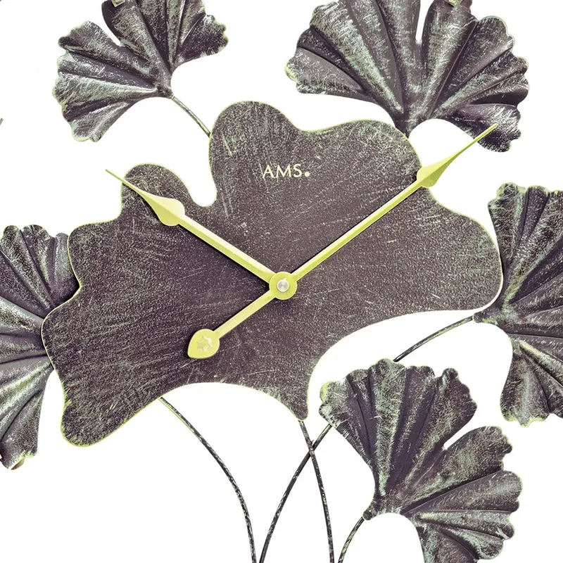 AMS Design W9704 Wanduhr • Ginkgo Metall-Design • Quarzwerk