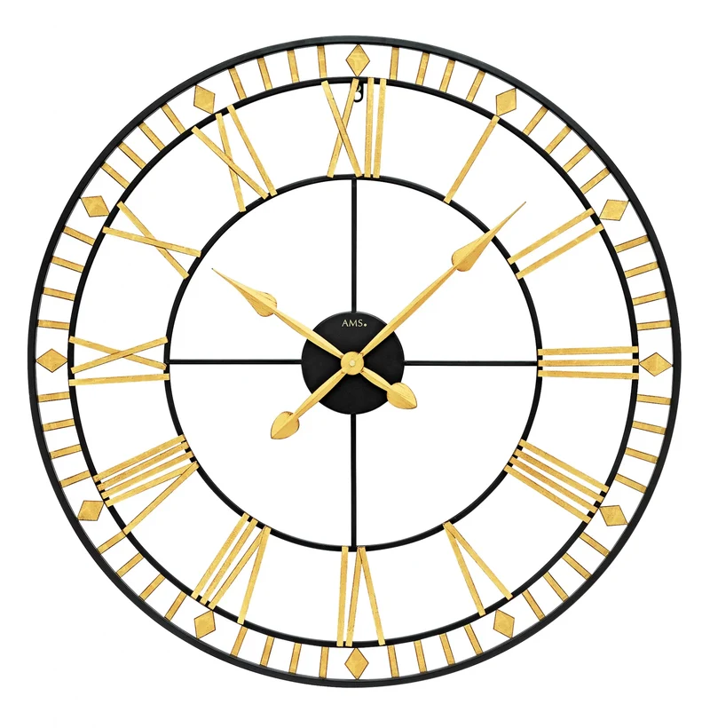 AMS Quarz W9647 Wanduhr • Goldfarbenes Metallgehäuse • XXL Ø 80 cm