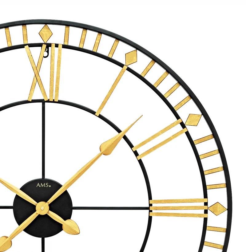 AMS Quarz W9647 Wanduhr • Goldfarbenes Metallgehäuse • XXL Ø 80 cm