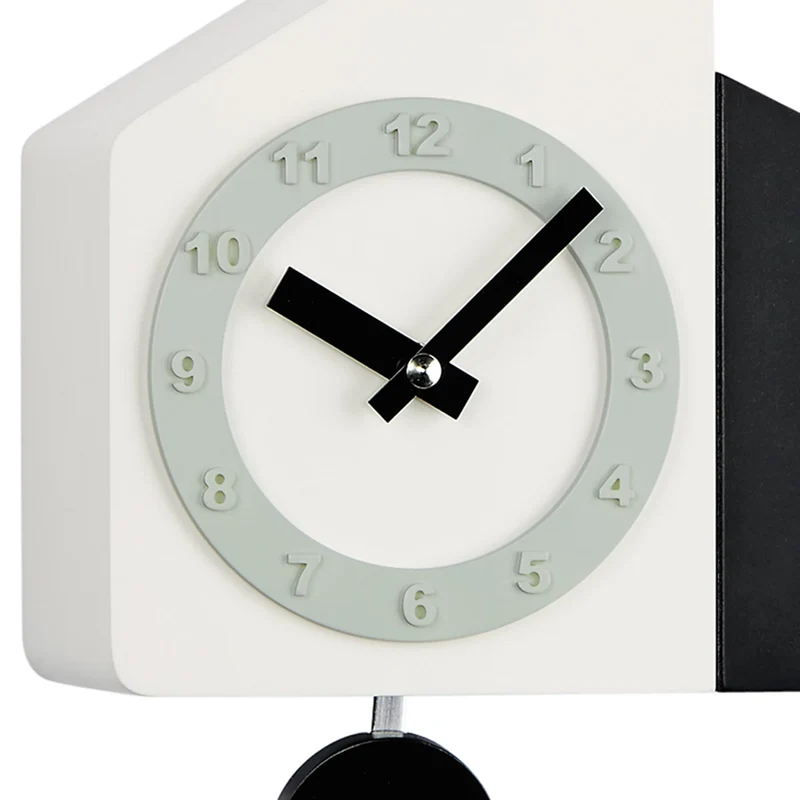 AMS Design W7397 Wanduhr • Modernes Holzgehäuse in Schwarz-Weiß • Quarz-Pendelwerk mit Kuckuckruf