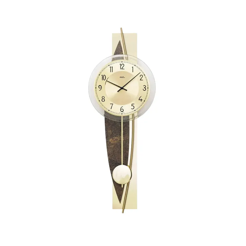 AMS Design W7453 Wanduhr • Quarz-Pendelwerk • Messing-Details