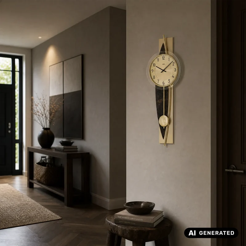 AMS Design W7453 Wanduhr • Quarz-Pendelwerk • Messing-Details