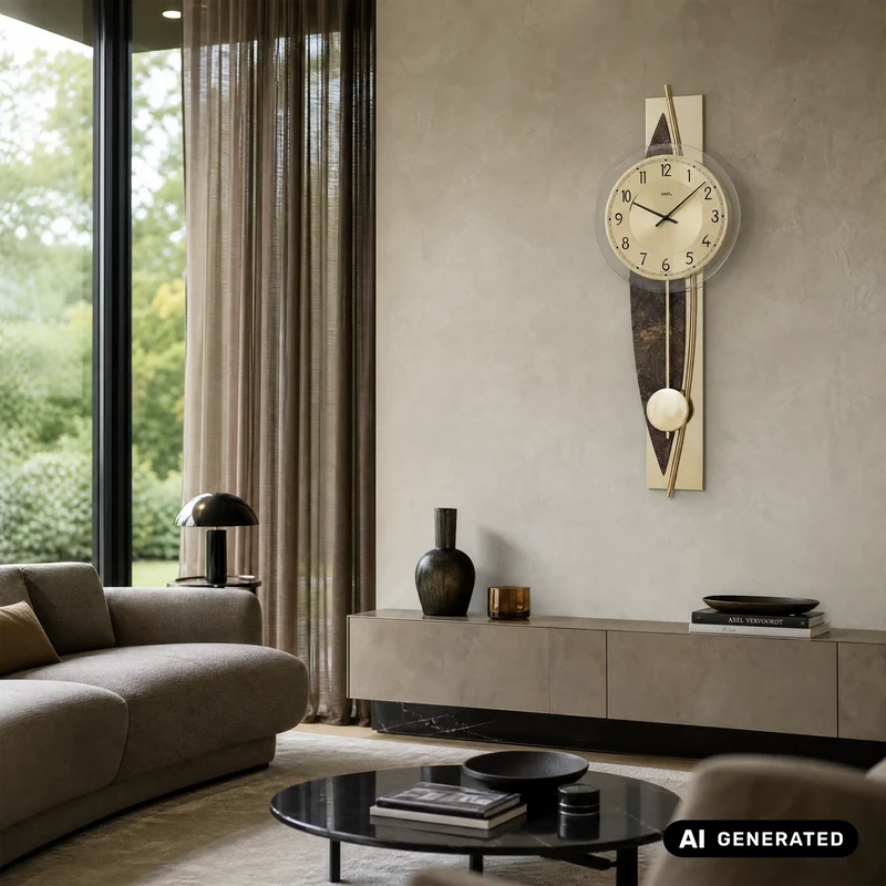 AMS Design W7453 Wanduhr • Quarz-Pendelwerk • Messing-Details