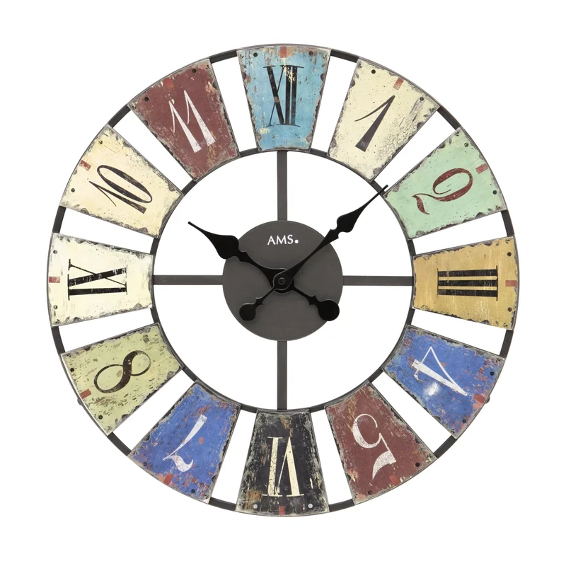 AMS Retro W9465 Wanduhr • 50 cm Metallgehäuse • Geräuschlos