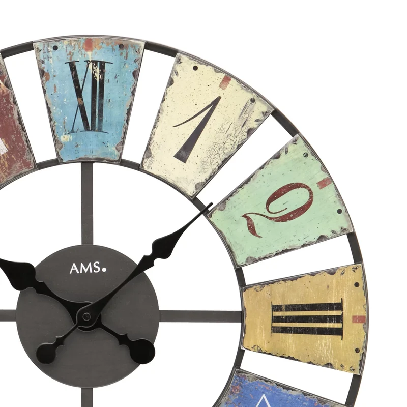 AMS Retro W9465 Wanduhr • 50 cm Metallgehäuse • Geräuschlos