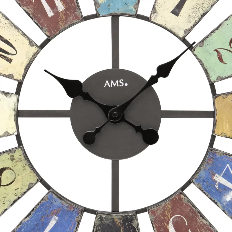 AMS Retro W9465 Wanduhr • 50 cm Metallgehäuse • Geräuschlos