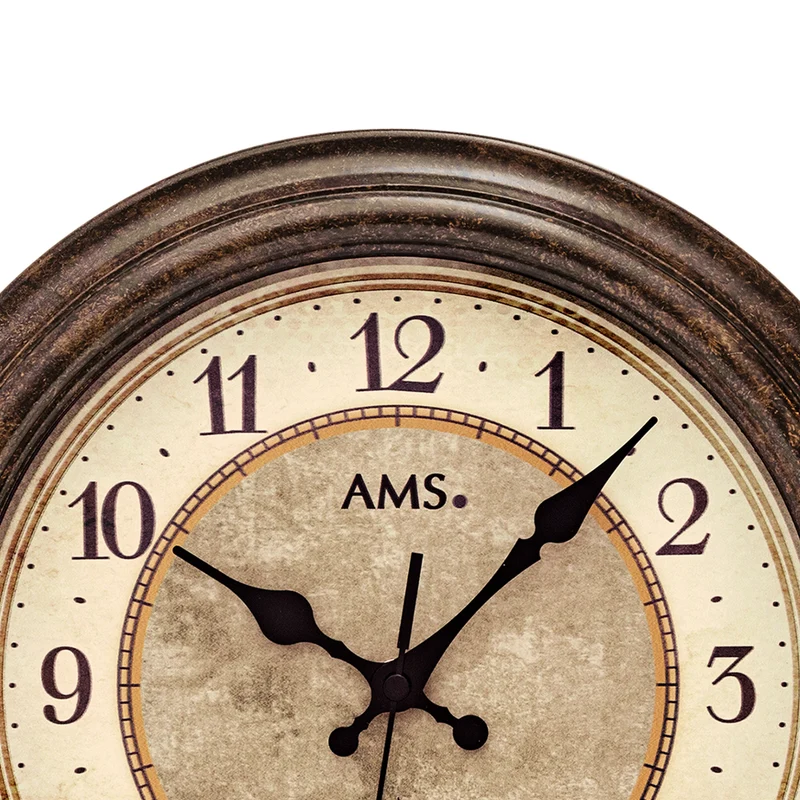 AMS Funk F5544 Wanduhr • Präzises Funk-Uhrwerk • Antik-braunes Retro-Design