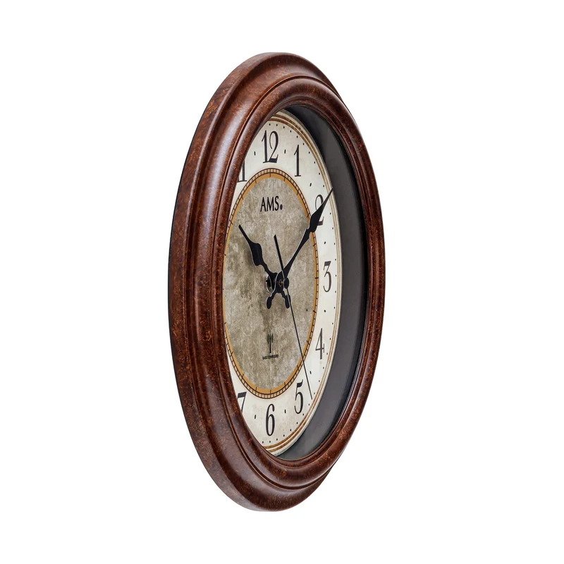 AMS Funk F5544 Wanduhr • Präzises Funk-Uhrwerk • Antik-braunes Retro-Design