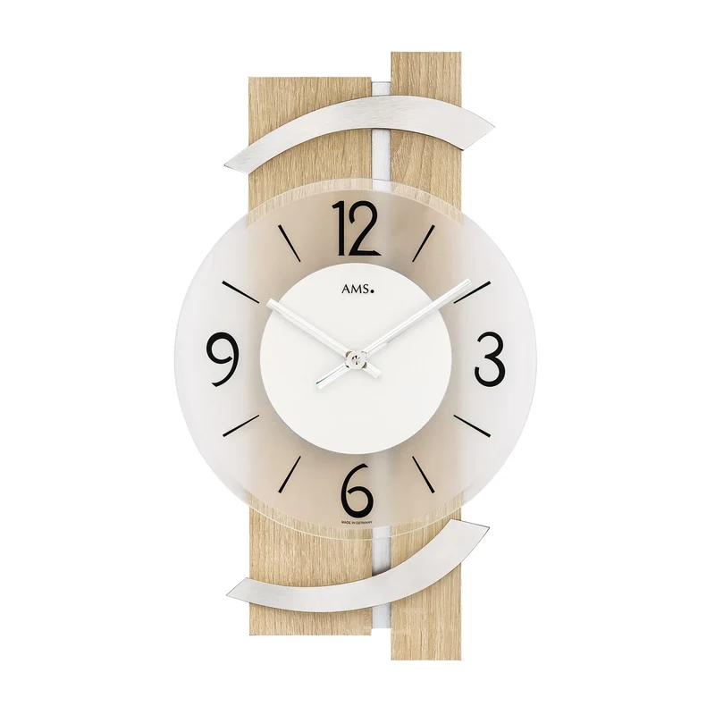 AMS Design W9546 Wanduhr • Sonoma-Holz & Alu • Geräuschlos