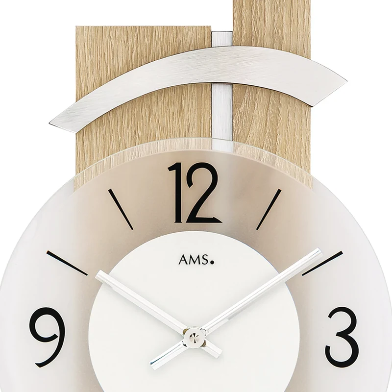 AMS Design W9546 Wanduhr • Sonoma-Holz & Alu • Geräuschlos