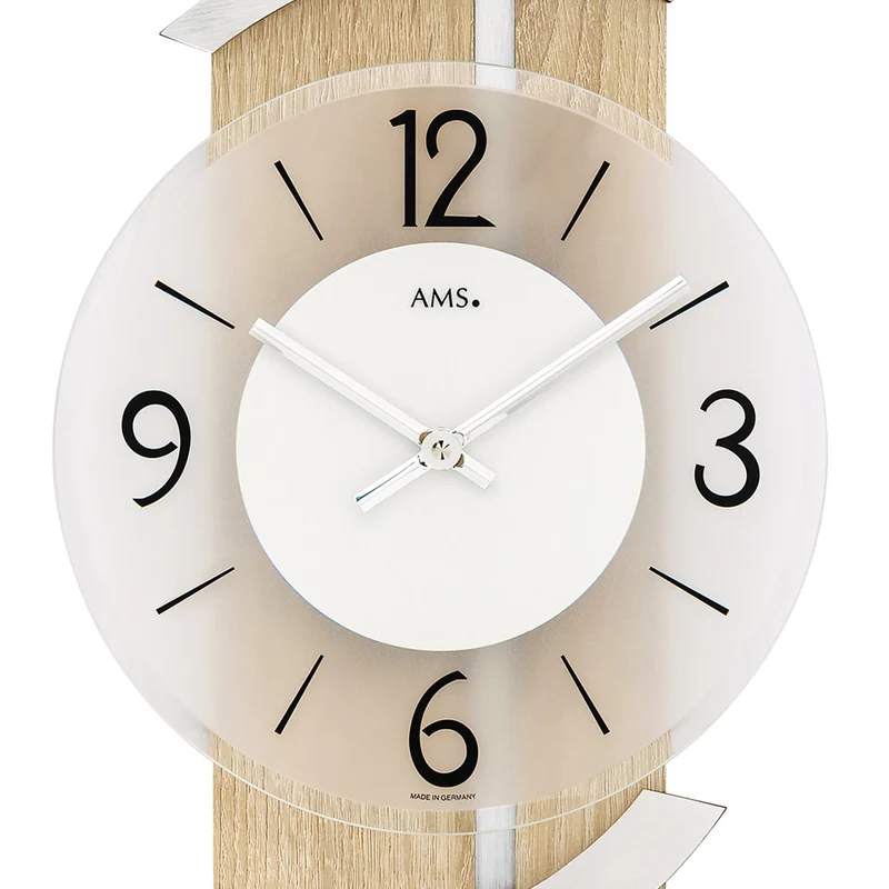 AMS Design W9546 Wanduhr • Sonoma-Holz & Alu • Geräuschlos