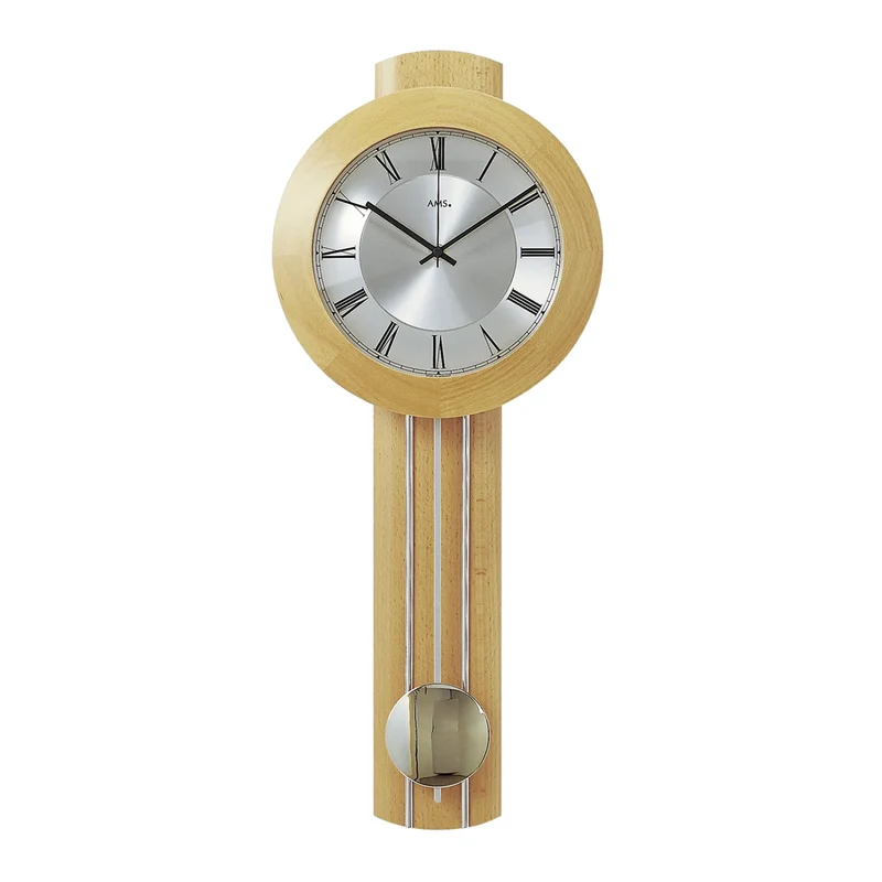 AMS Funk F5132/18 Wanduhr • Massivholz • Metall-Pendel