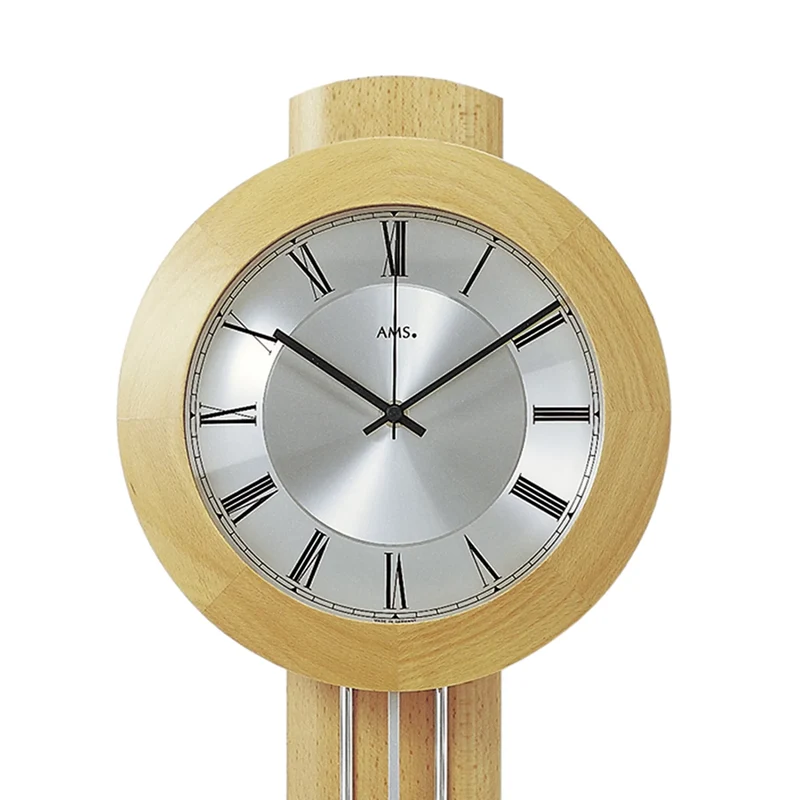 AMS Funk F5132/18 Wanduhr • Massivholz • Metall-Pendel