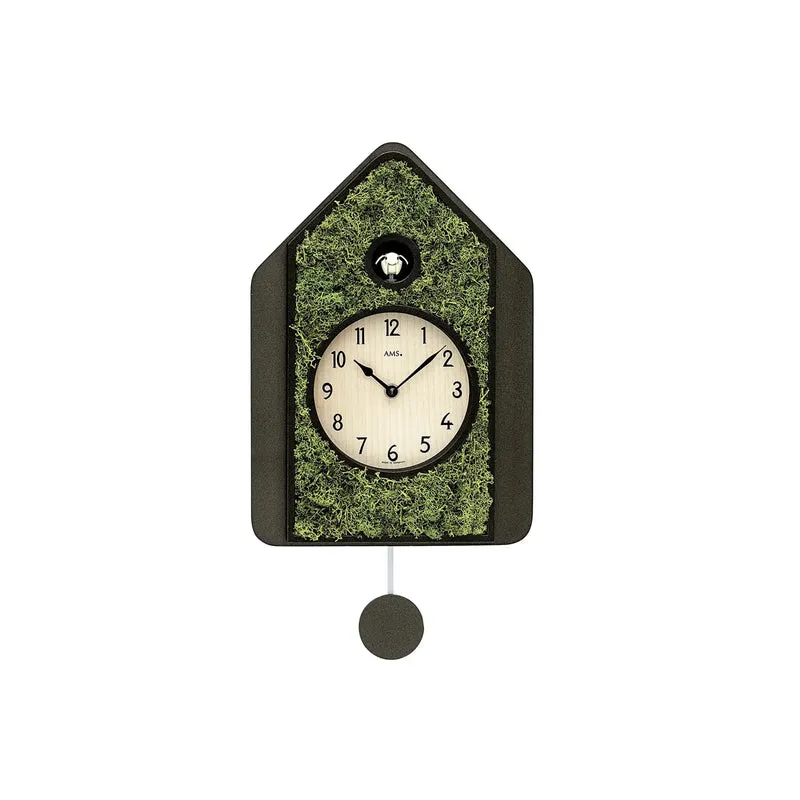 AMS Design W7497 Pendeluhr • Echte Mooseinlage • Quarzwerk mit Kuckucksruf