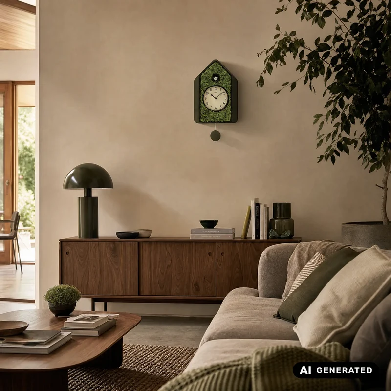 AMS Design W7497 Pendeluhr • Echte Mooseinlage • Quarzwerk mit Kuckucksruf
