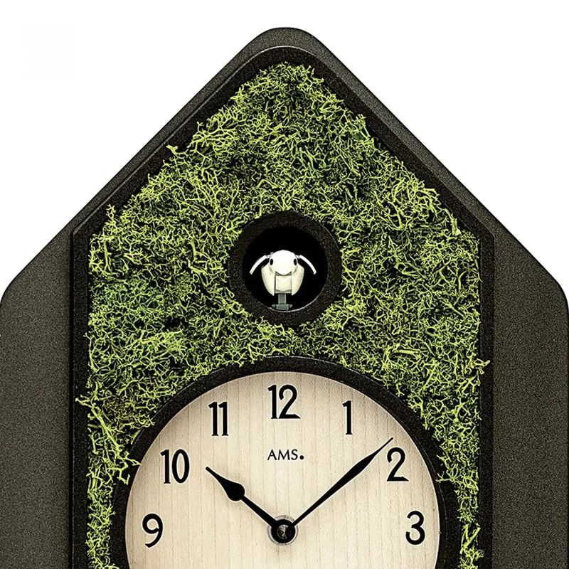 AMS Design W7497 Pendeluhr • Echte Mooseinlage • Quarzwerk mit Kuckucksruf