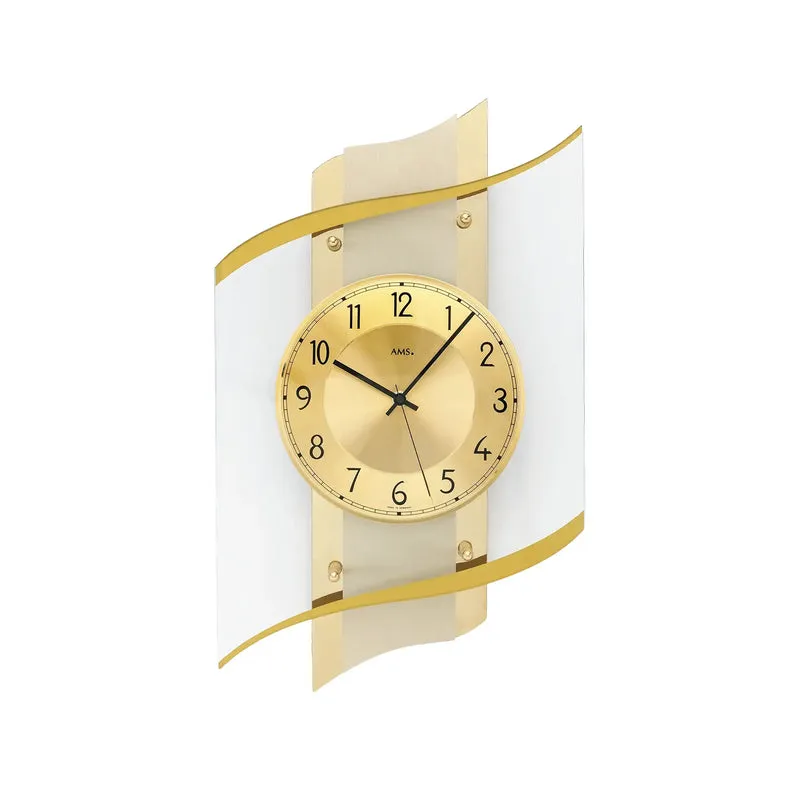AMS Funk F5515 Wanduhr • Modernes Glas-Design in Gold • Präzises Funkwerk