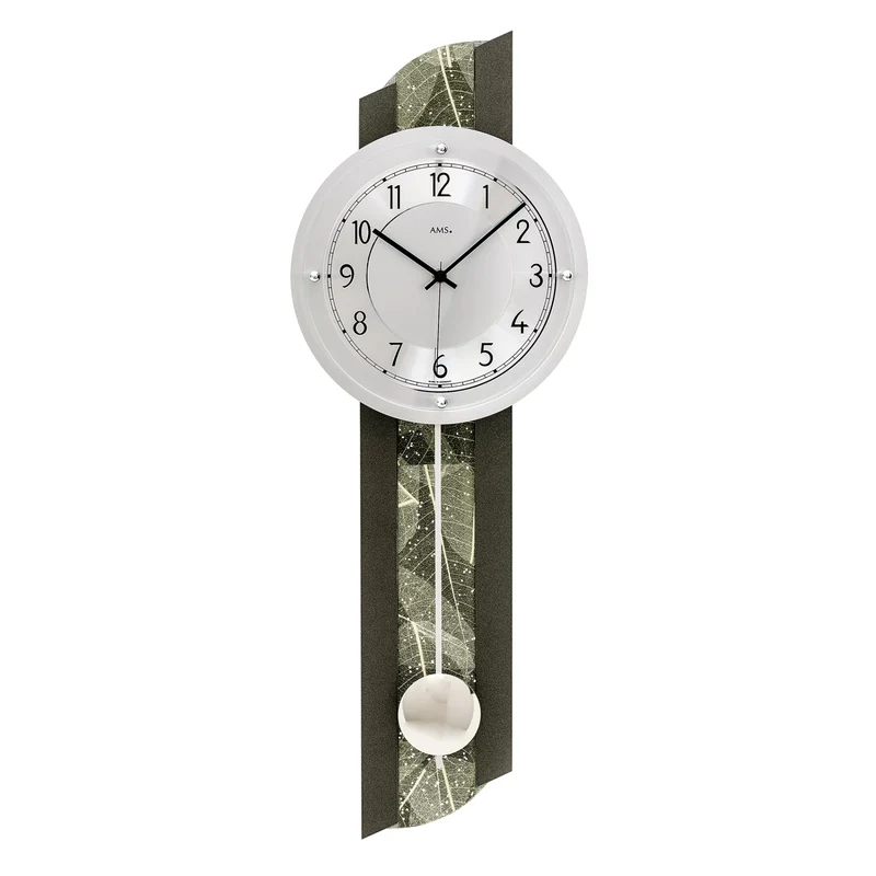 AMS Funk F5324 Wanduhr • Holz & Kristall • Funk-Pendelwerk