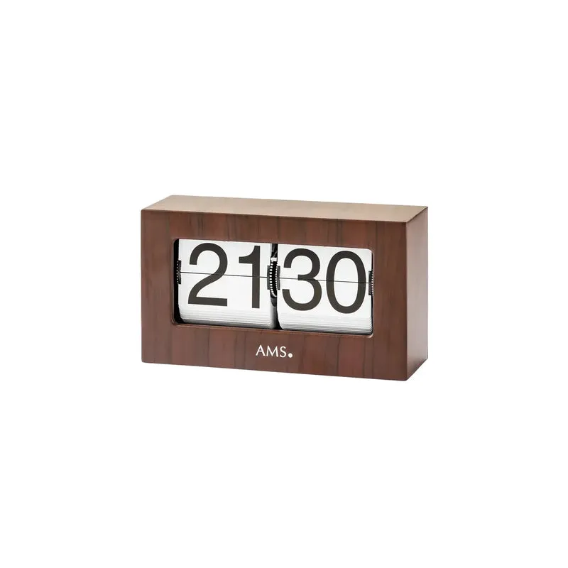 AMS Retro T1177 Tischuhr / Flip Clock • Klappzahlen-Anzeige • Metall & Nussbaumdekor