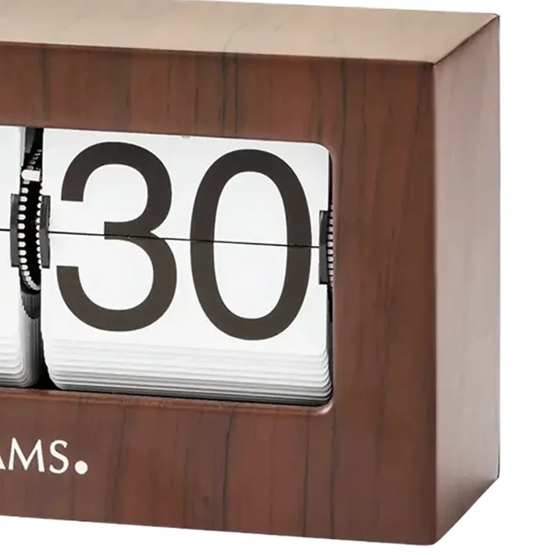 AMS Retro T1177 Tischuhr / Flip Clock • Klappzahlen-Anzeige • Metall & Nussbaumdekor