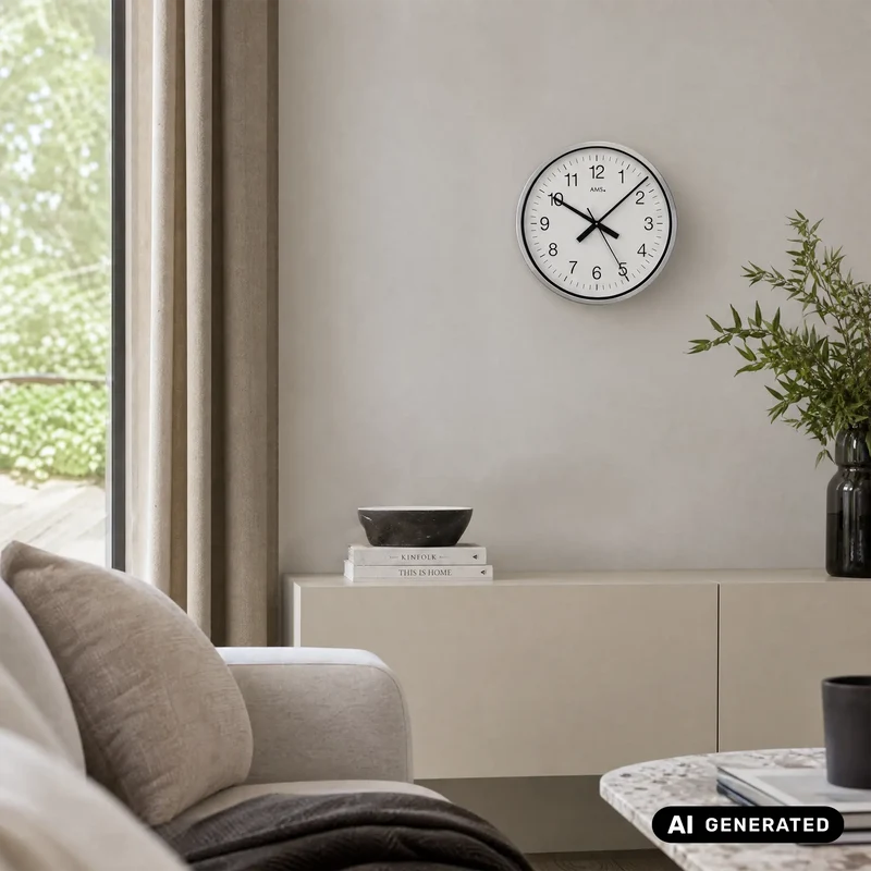 AMS Funk F5949 Wanduhr • XXL 60 cm • Aluminium & Echtglas