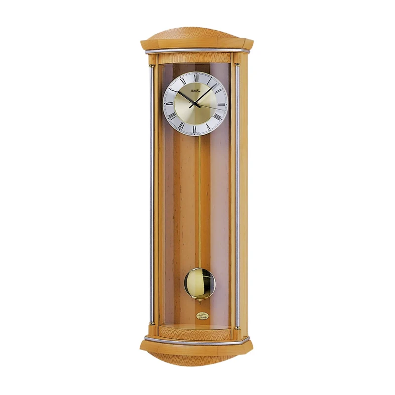 AMS Funk F5080/16 Pendel-Wanduhr • Erlen-Massivholz mit Wurzelholz-Finish • Westminster-Schlag
