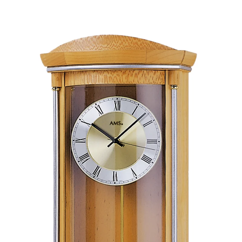 AMS Funk F5080/16 Pendel-Wanduhr • Erlen-Massivholz mit Wurzelholz-Finish • Westminster-Schlag