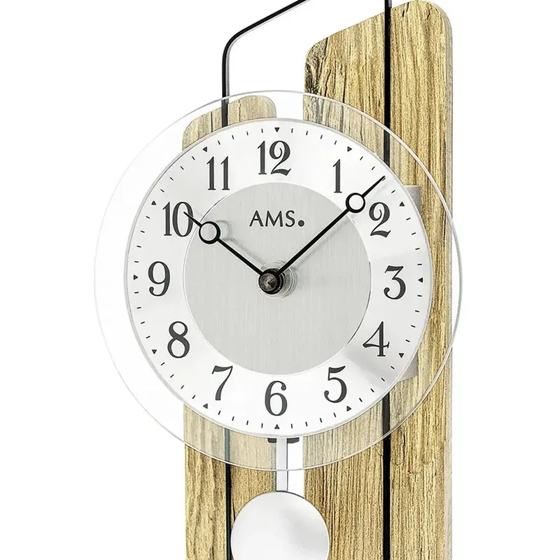 AMS Pendel T1260 Tischuhr • Massivholz Wildeiche • Präzises Quarzwerk