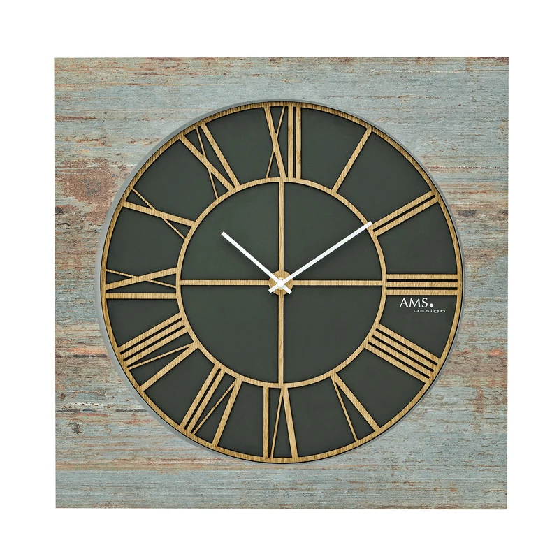 AMS Vintage W9640 Wanduhr • Holzgehäuse • Gelasertes Design