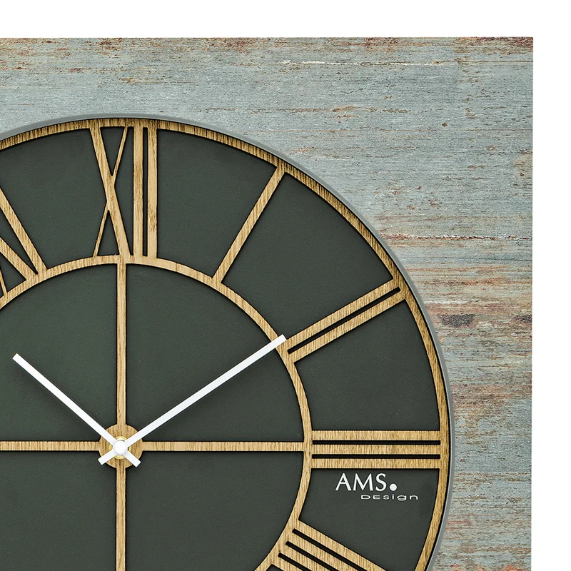 AMS Vintage W9640 Wanduhr • Holzgehäuse • Gelasertes Design