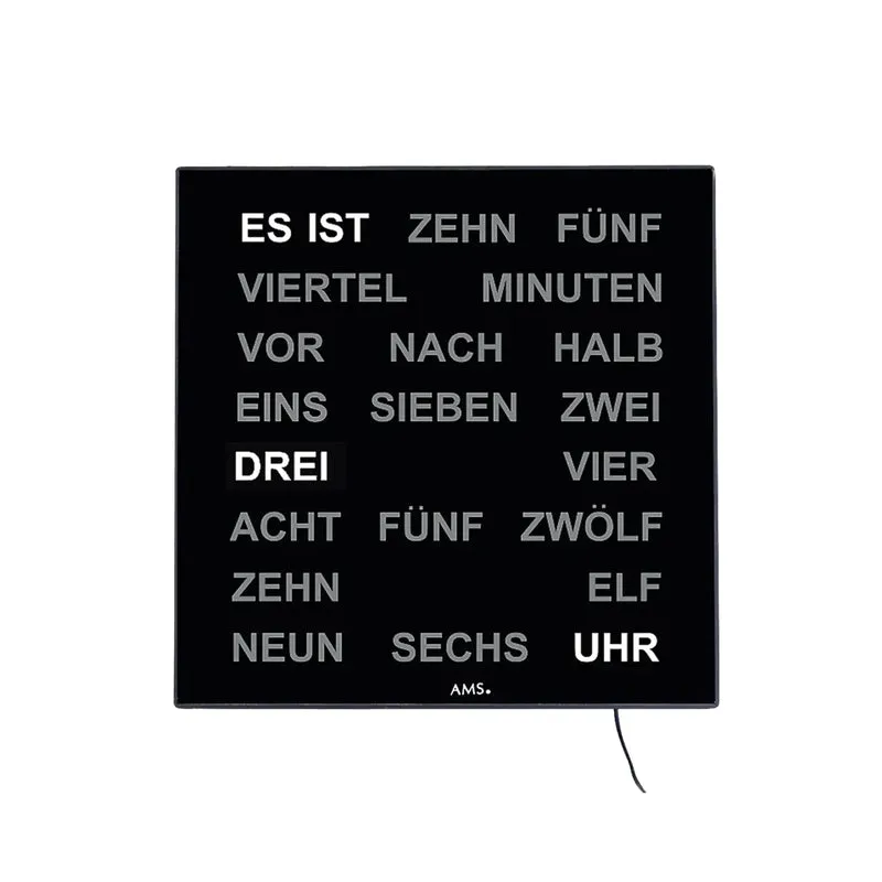 AMS Design T1235 Tisch- und Wanduhr • Innovative LED Wortanzeige • Inkl. 220V Netzteil