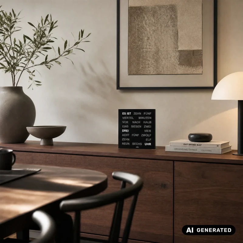 AMS Design T1235 Tisch- und Wanduhr • Innovative LED Wortanzeige • Inkl. 220V Netzteil