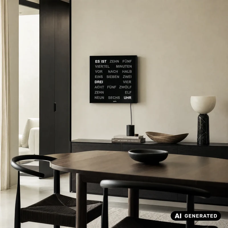 AMS Design T1235 Tisch- und Wanduhr • Innovative LED Wortanzeige • Inkl. 220V Netzteil