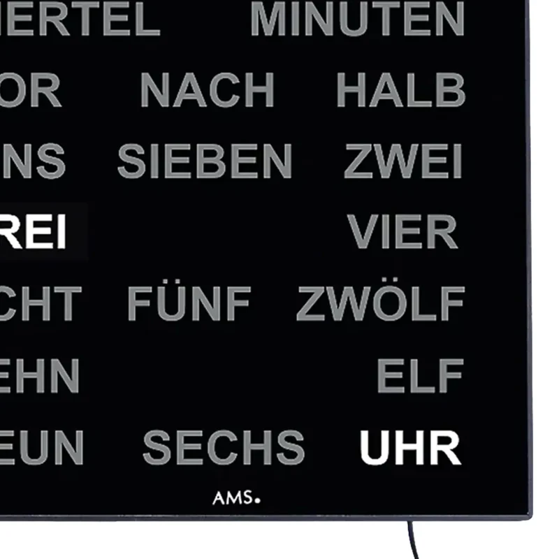 AMS Design T1235 Tisch- und Wanduhr • Innovative LED Wortanzeige • Inkl. 220V Netzteil