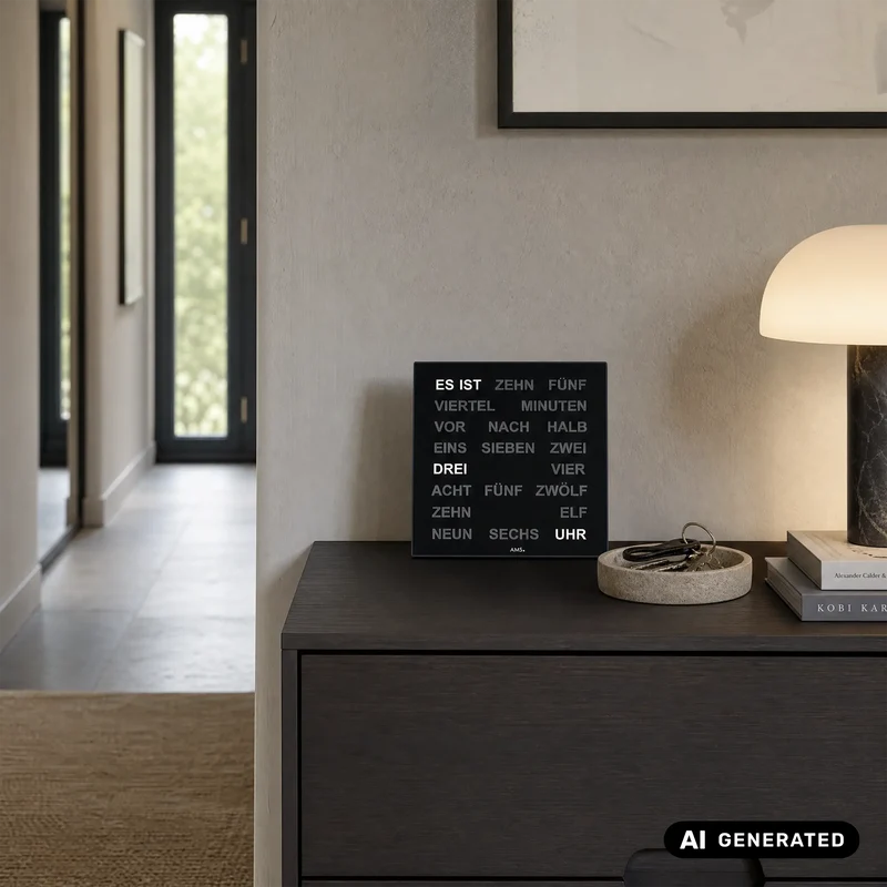 AMS Design T1235 Tisch- und Wanduhr • Innovative LED Wortanzeige • Inkl. 220V Netzteil