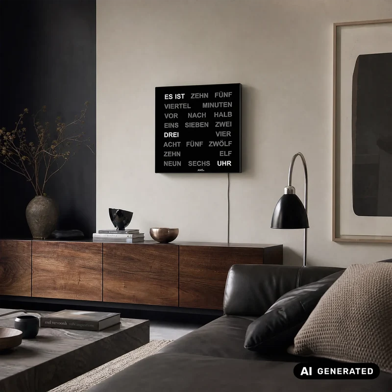 AMS Design T1235 Tisch- und Wanduhr • Innovative LED Wortanzeige • Inkl. 220V Netzteil