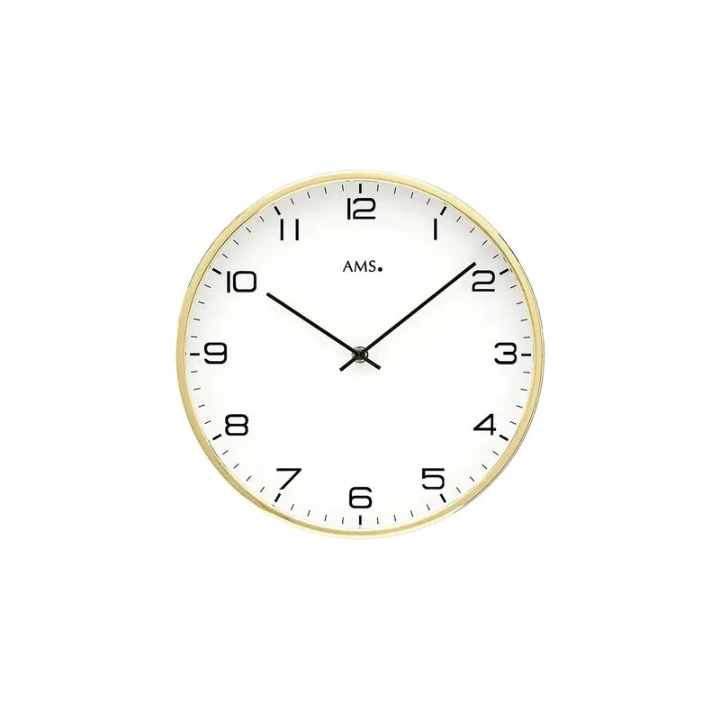 AMS Quarz W9657 Wanduhr • Vermessingtes Metallgehäuse • Mineralglas