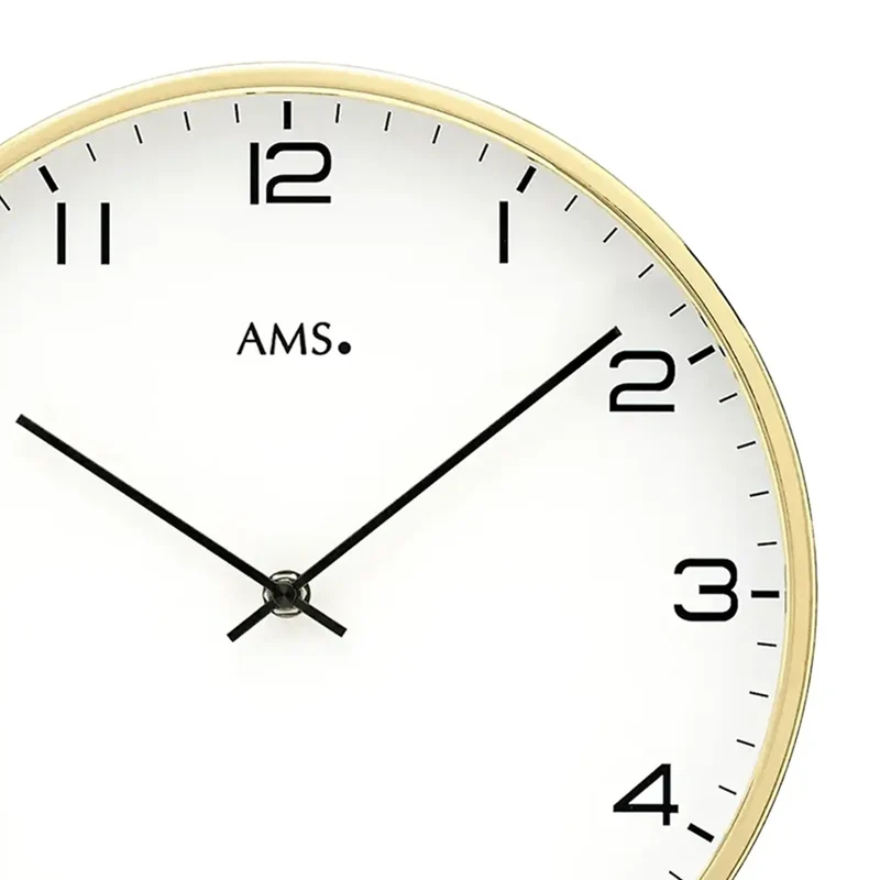 AMS Quarz W9657 Wanduhr • Vermessingtes Metallgehäuse • Mineralglas